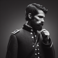 General Ulysseus S Grant shedding a single tear, black amd white, short beard, union uniform 