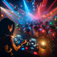 dj woman asian during rave party disco