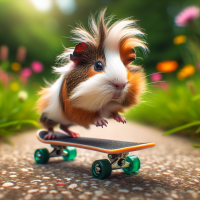 Guinea pig riding a skateboard 