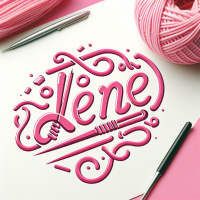 A pink knitting logo with ‘’lene’’ written