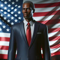 Obama CGI standing in front of an american flag