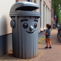 trash bin with human face